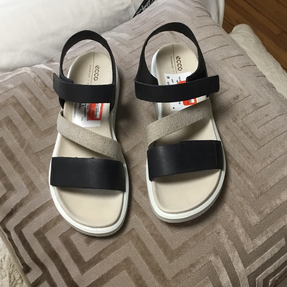 Ecco Black and Beige Strappy Sandals
